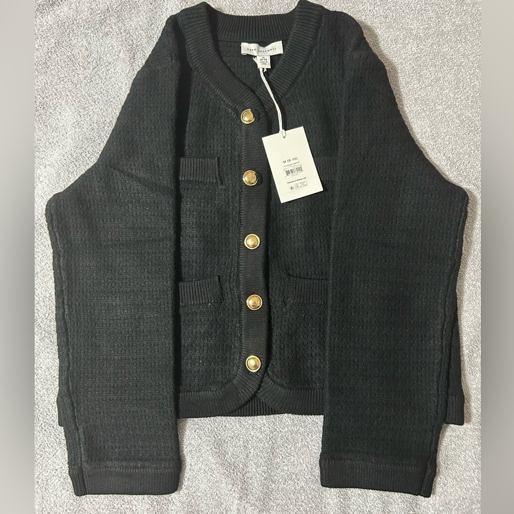 Free Assembly Knit Pocket Cardigan Black Soot Size M 8-10.